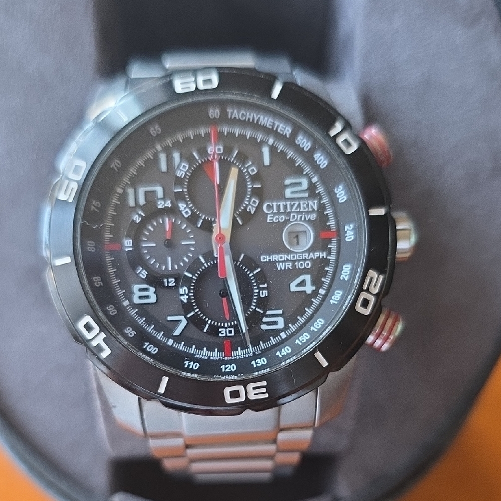 Citizen Eco-Drive Silver and Black Chronograph Watch